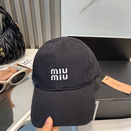 MIUMIU BASEBALL CAP IN BLACK FABRIC BRAND EMBROIDERY