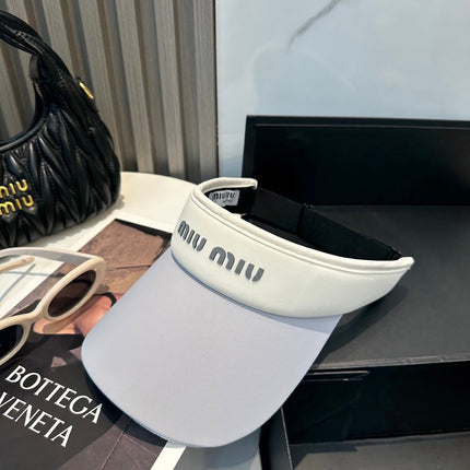 MIUMIU SPORT VISOR CAP IN COOL GRAY MIX WHITE FABRIC