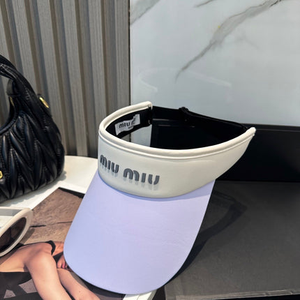 MIUMIU SPORT VISOR CAP IN PASTEL PURPLE MIX WHITE FABRIC