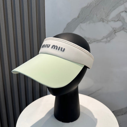 MIUMIU SPORT VISOR CAP IN PASTEL GREEN MIX WHITE FABRIC