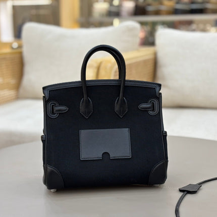 HM 25S BIRKIN CARGO 25 CM IN BLACK CANVAS AND SWIFT WITH SILVER HARDWARE