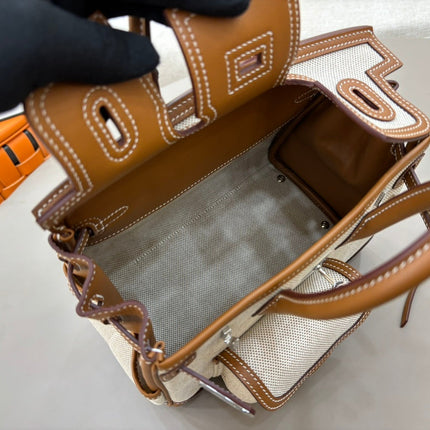 HM 25S BIRKIN CARGO 25 CM IN OFF-WHITE CANVAS AND BROWN SWIFT WITH SILVER HARDWARE