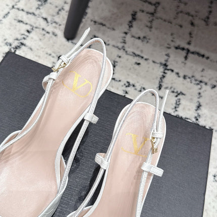 VALENTINO 26S SLINGBACKS 80 MM IN WHITE CROC EMBOSSED CALFSKIN
