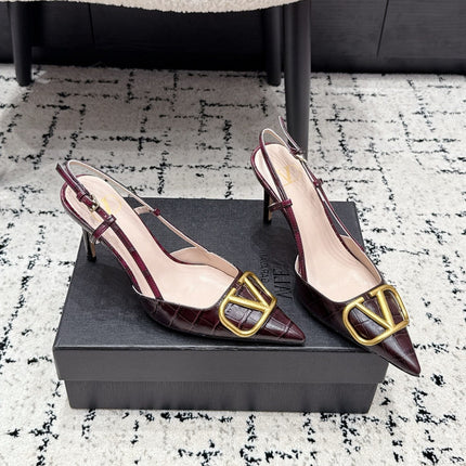 VALENTINO 26S SLINGBACKS 80 MM IN DARK RED CROC EMBOSSED CALFSKIN