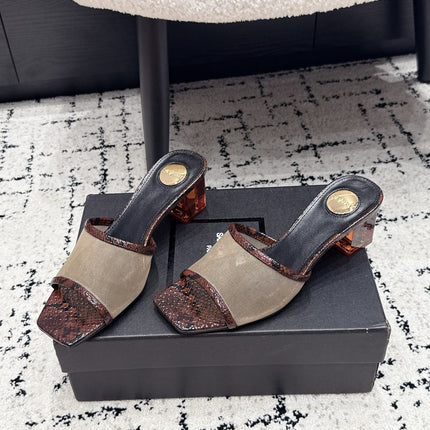 YSL 26S HIGH-HEEL SANDALS 50 MM IN REDDISH BROWN SNAKESKIN & BEIGE CALFSKIN