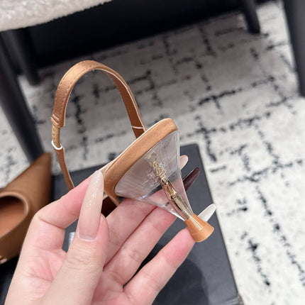 YSL 26S SLINGBACK PUMPS 60 MM IN CAMEL BROWN SATIN