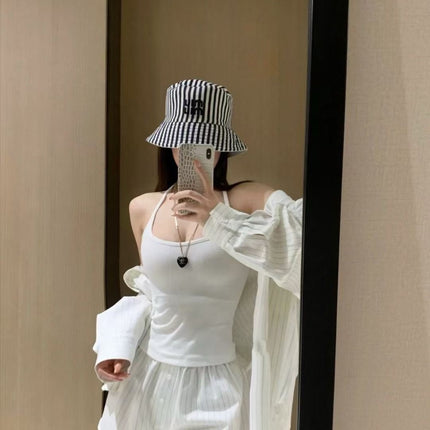 MIUMIU CLASSIC REVERSIBLE BUCKET HAT IN LIGHT BEIGE AND BLACK FABRIC