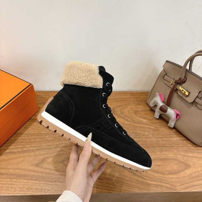 HM 26S FUR-LINED HIGH TOP SNEAKERS IN BLACK SUEDE
