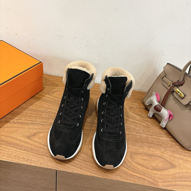 HM 26S FUR-LINED HIGH TOP SNEAKERS IN BLACK SUEDE
