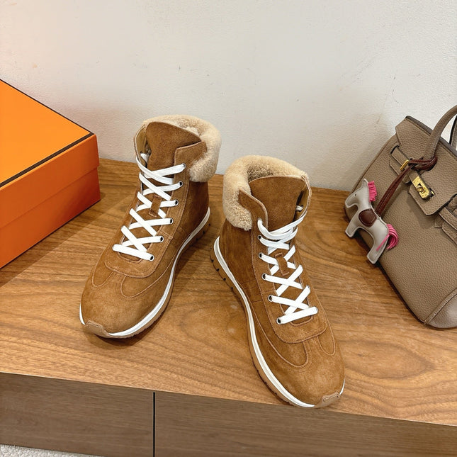 HM 26S FUR-LINED HIGH TOP SNEAKERS IN BROWN SUEDE