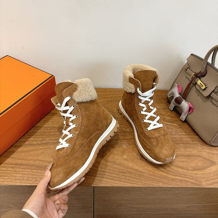 HM 26S FUR-LINED HIGH TOP SNEAKERS IN BROWN SUEDE