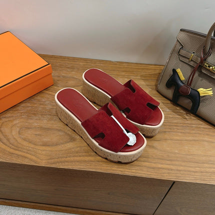 HM 26S WEDGE SANDALS IN DARK RED SUEDE AND LAMBSKIN