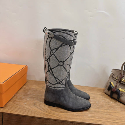 HM 26S JUMPING BOOTS IN DARK GREY SUEDE AND RHINESTONE FABRIC