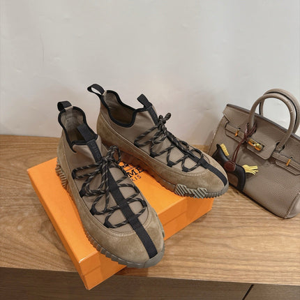 HM 26S BICOASTAL SNEAKERS IN GREYISH BEIGE SUEDE AND FABRIC