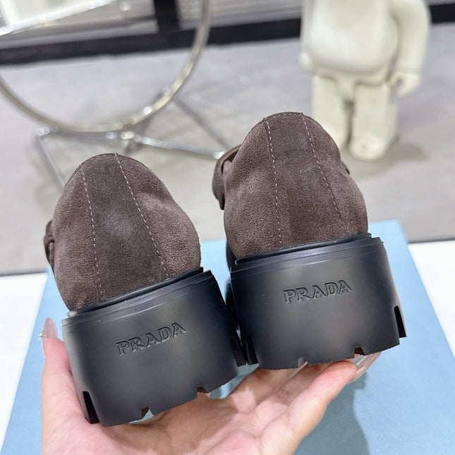 PRADA 25S PLATFORM MARY JANE SHOES IN DARK BROWN SUEDE STYLE 3