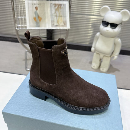 PRADA 25S RETRO PLATFORM MARTIN BOOTS IN DARK BROWN SUEDE