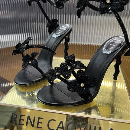MARGOT WHITE SANDAL WITH FLOWERS 95 MM BLACK