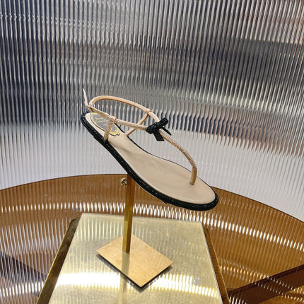 RENE CAOVILLA THONG SANDALS IN BEIGE MIX BLACK CALFSKIN
