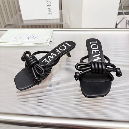 LOEWE 26S KITTEN HEEL KNOT SANDALS 45MM IN BLACK CALFSKIN