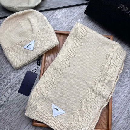SET SCARF AND HAT IN BISQUE BEIGE WOOL AND RABBIT FUR 397405