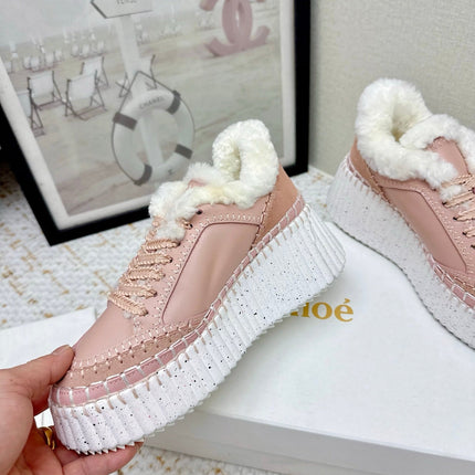 CHLOÉ 26S WEDGE SOLE SNEAKERS IN LIGHT PINK CALFSKIN