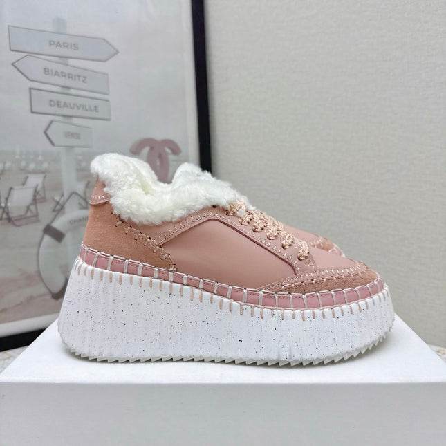 CHLOÉ 26S WEDGE SOLE SNEAKERS IN LIGHT PINK CALFSKIN
