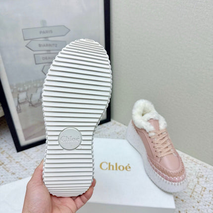 CHLOÉ 26S WEDGE SOLE SNEAKERS IN LIGHT PINK CALFSKIN