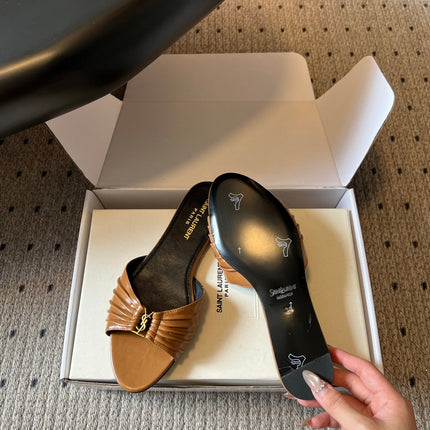 YSL 26S BABYLONE FLAT MULES IN BROWN LAMBSKIN
