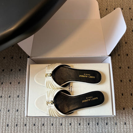YSL 26S BABYLONE FLAT MULES IN WHITE LAMBSKIN