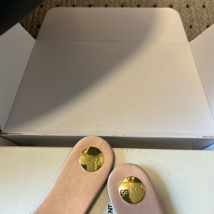 YSL 26S FLAT SLIDES IN NUDE SATIN