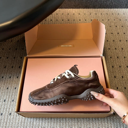 MIUMIU 26S SNEAKERS IN DARK BROWN SUEDE