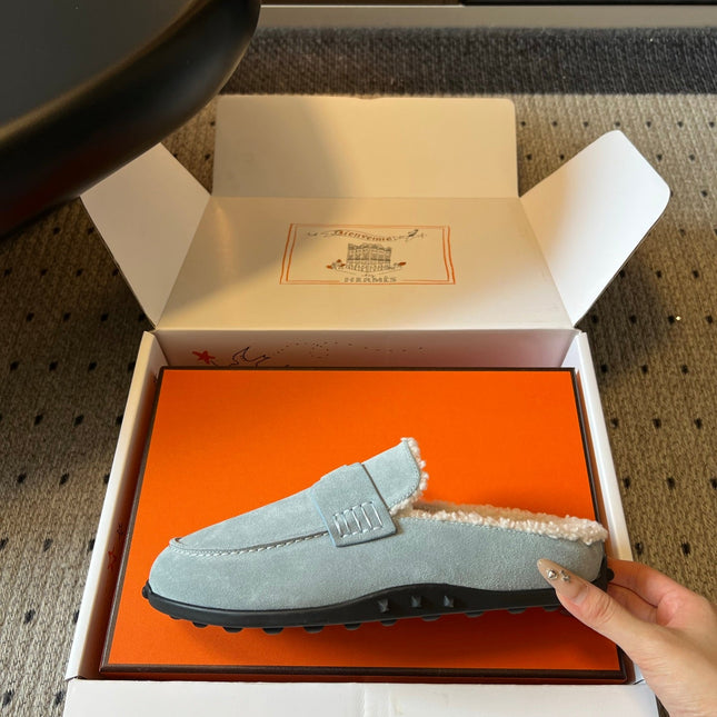 HM 26S DESTIN MULES IN PASTEL BLUE SUEDE