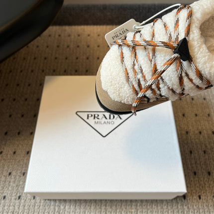 PRADA 26S WOVEN MULES IN IVORY WOOL AND BEIGE SUEDE
