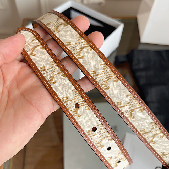 CELINE 26S BELT 25 MM IN BEIGE AND BROWN CALFSKIN 669835