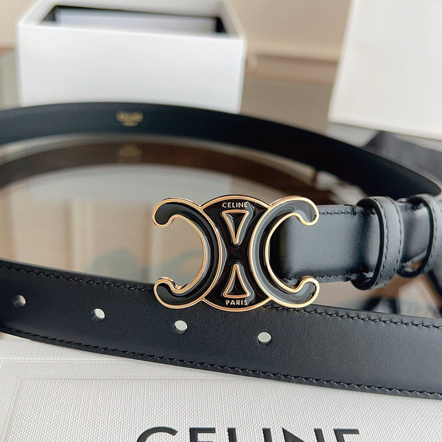 CELINE 26S BELT 25 MM IN BLACK CALFSKIN 669837