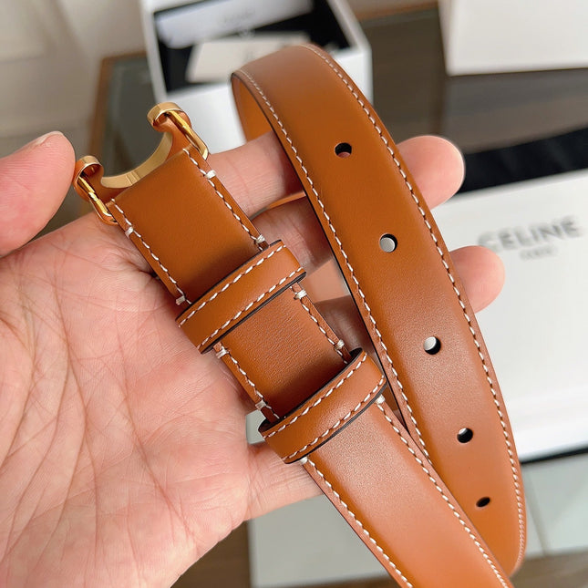 CELINE 26S BELT 25 MM IN BROWN CALFSKIN 669838