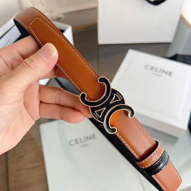 CELINE 26S REVERSIBLE BELT 25 MM IN BROWN AND BLACK CALFSKIN 669842