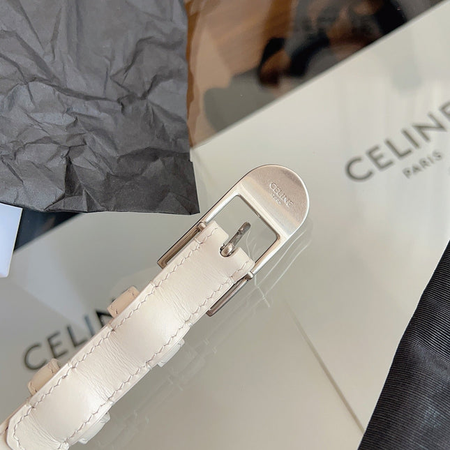 CELINE 26S BELT 18 MM IN CREAM WHITE CALFSKIN 658529