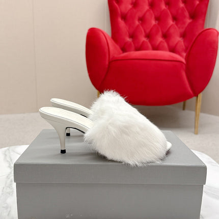 BALENCIAGA 25S HIGH HEEL SANDALS 65 MM IN WHITE LAMBSKIN AND FUR