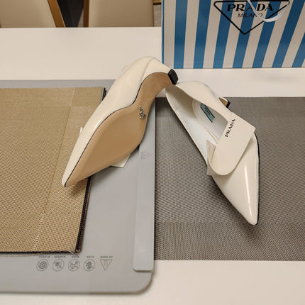 PRADA 26S POINTED TOE PUMPS 45MM IN IVORY WHITE CALFSKIN