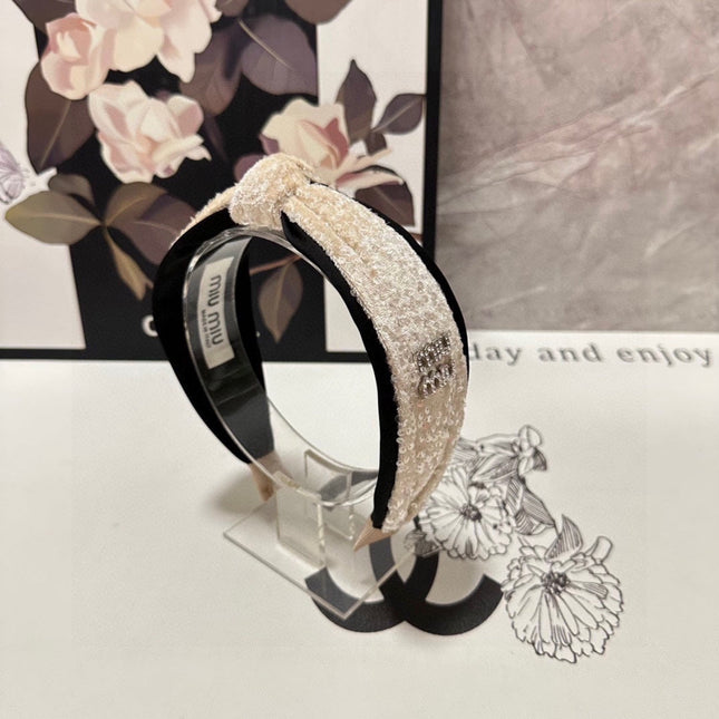 HEADBAND IN BEIGE VELVET SEQUINS-EMBELLISHED 361160