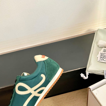 LOEWE 26S BALLET RUNNER 2.0 IN DARK GREEN SUEDE AND NYLON