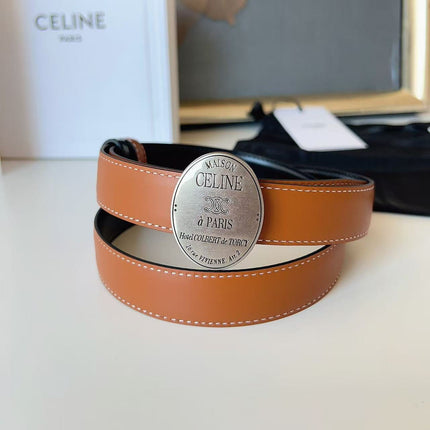 CELINE 26S BELT 25 MM IN BROWN CALFSKIN 672300