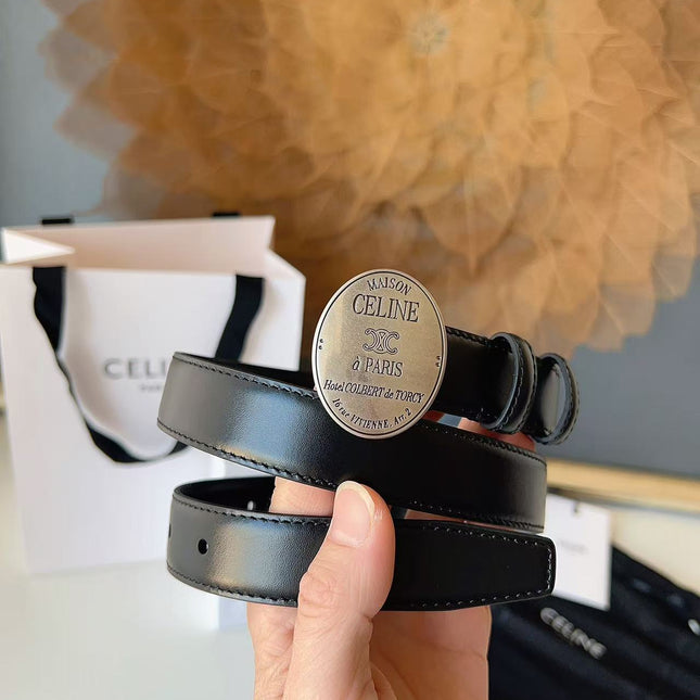 CELINE 26S BELT 25 MM IN BLACK CALFSKIN 672305
