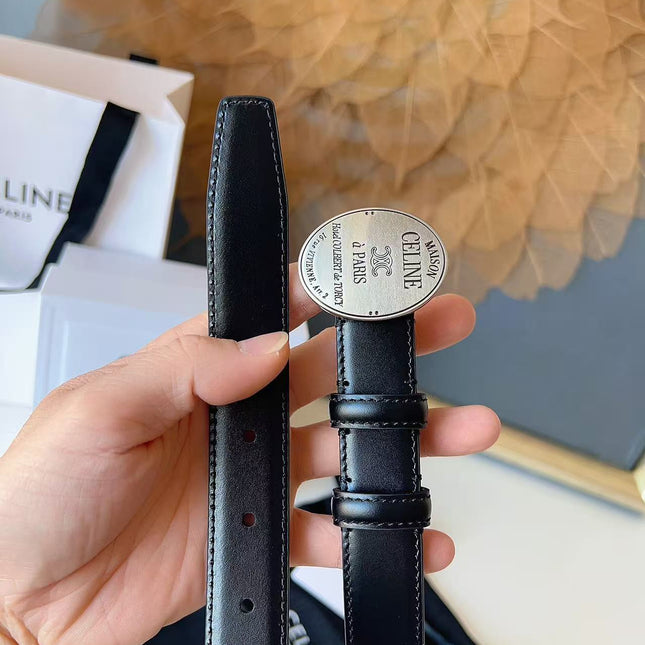 CELINE 26S BELT 25 MM IN BLACK CALFSKIN 672305