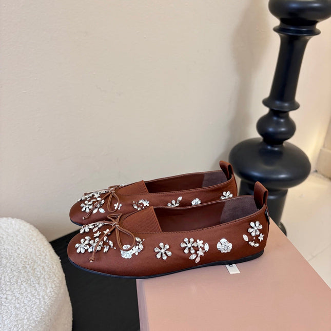 MIUMIU 25S MARY JANE SHOES IN DARK BROWN SATIN