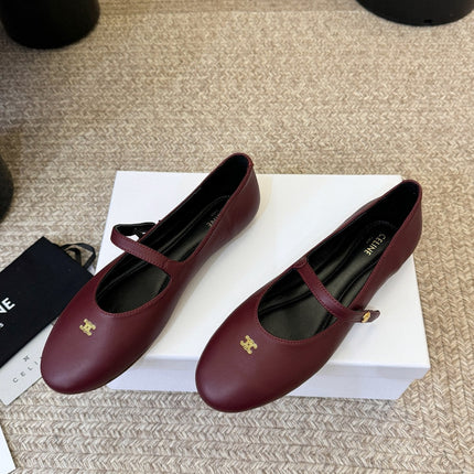 CELINE 26S BALLERINA FLATS IN DARK RED LAMBSKIN