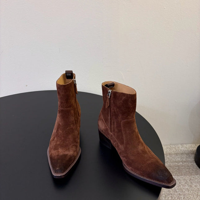 MIUMIU 26S WESTERN ANKLE BOOTS IN BROWN SUEDE