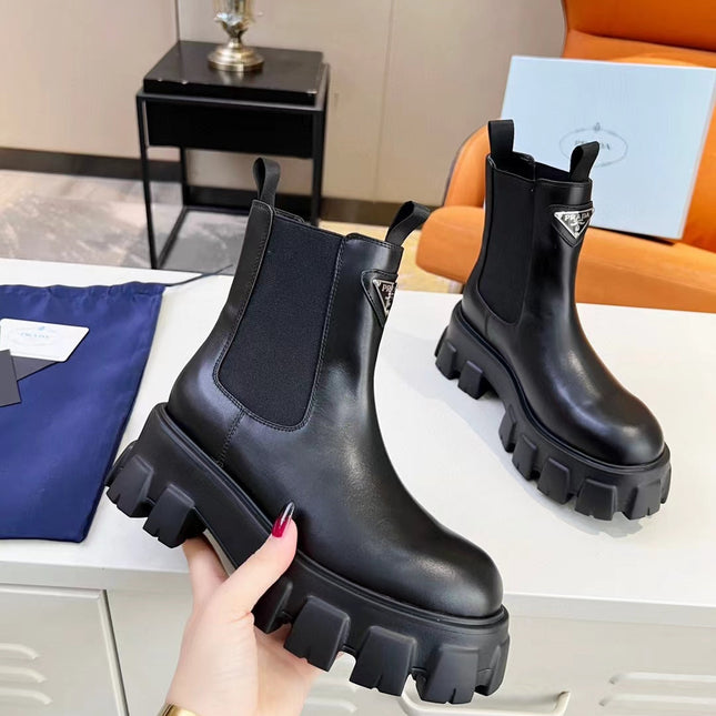 PRA MONOLITH BRUSHED BOOTIES 55 BLACK CALFSKIN
