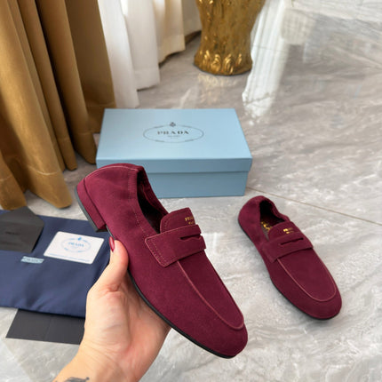 PRADA 25S LOAFERS IN DARK RED SUEDE